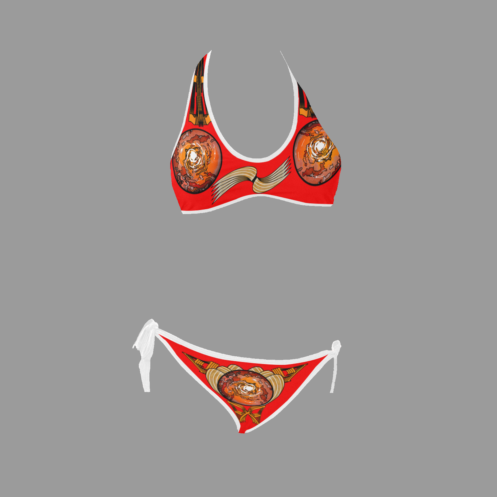 Halter and side tie bikini swimsuit red 255000000 - Image 3