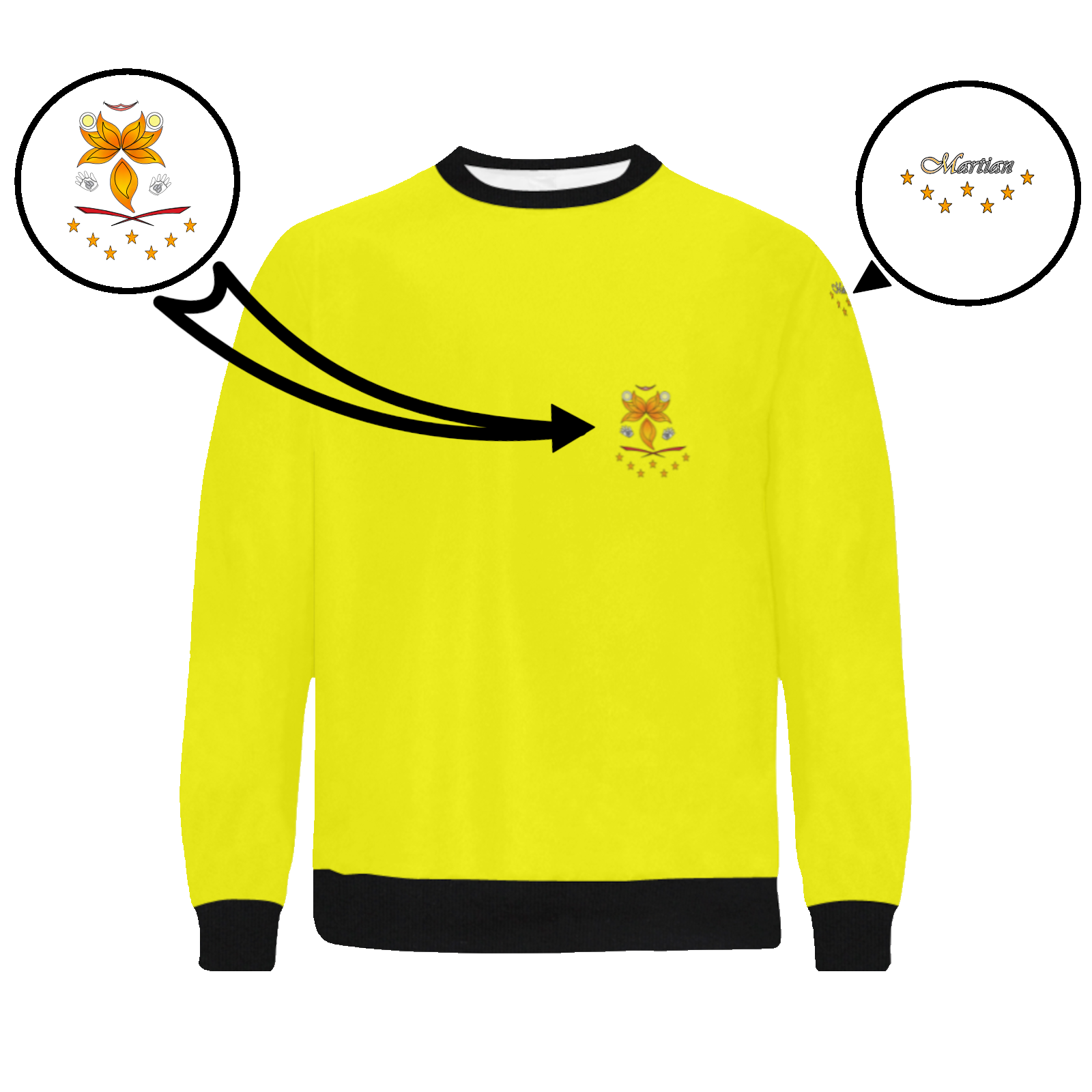 Men's crewneck sweatshirt yellow 255255000 like Embroidered Martian - Image 3
