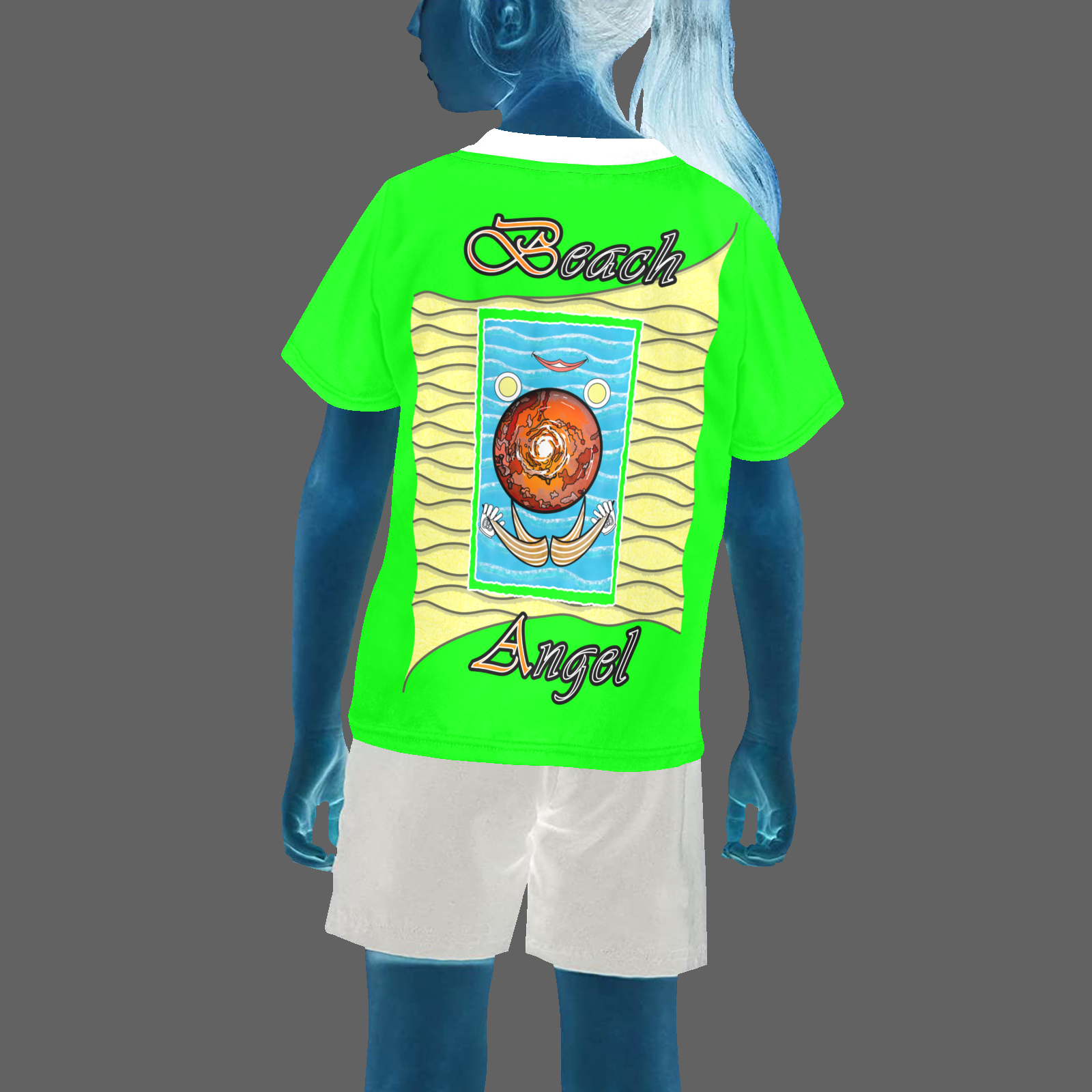 Little girl's crew neck T-shirt green 000255000 Beach Angel (USA) - Image 2