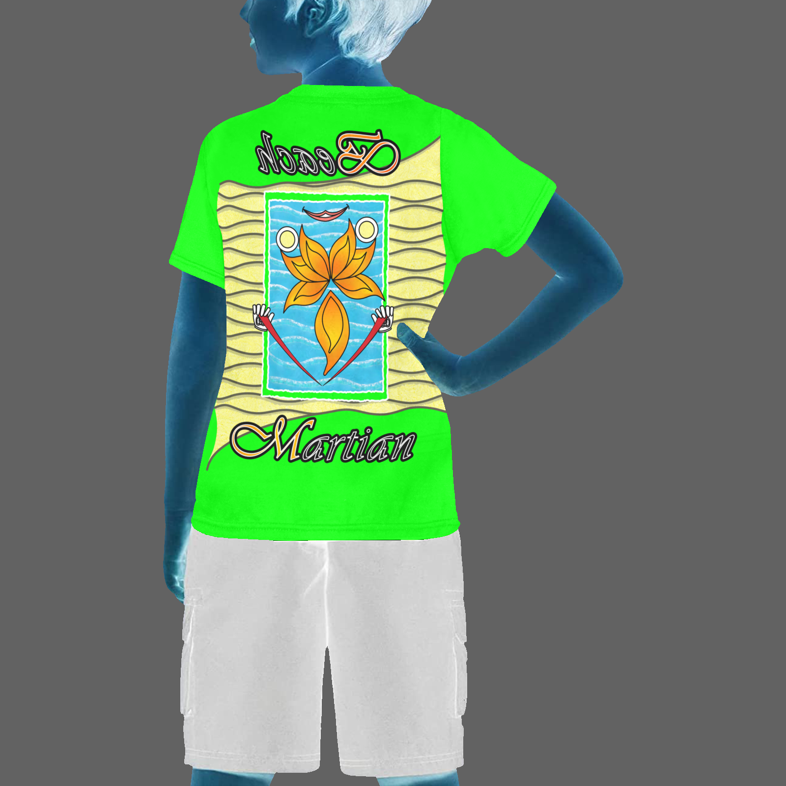 Teens boys' crew neck T-shirt green 000255000 Beach Martian (USA) - Image 2